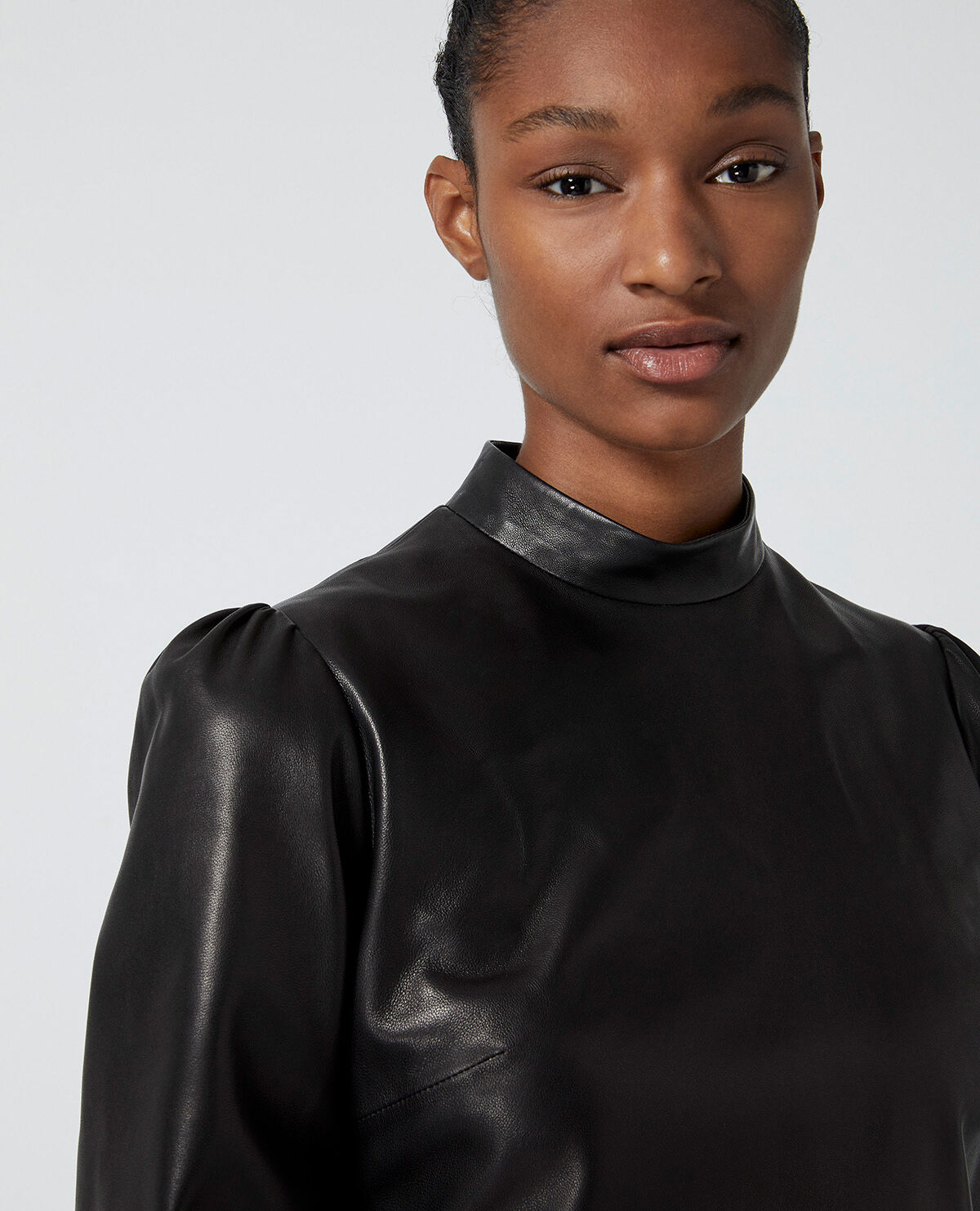 Black short leather online dress