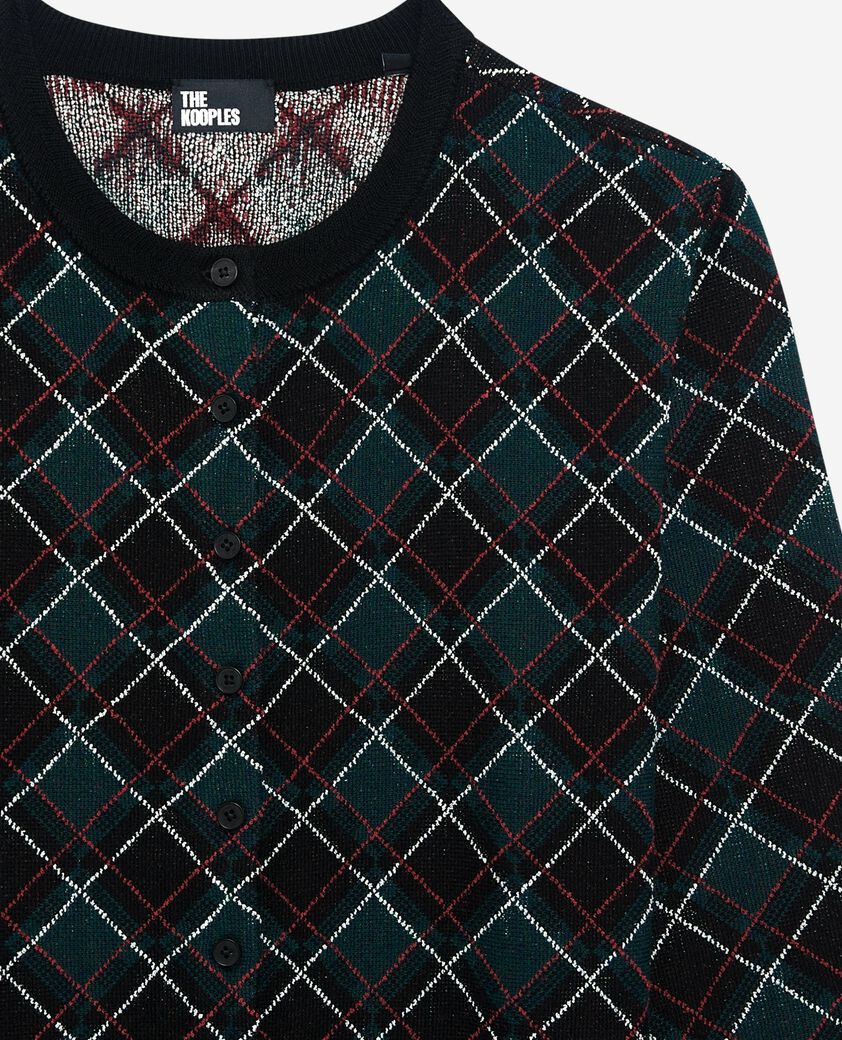 The Kooples DAMEN BLACK DARK GREEN schwarze karierte strickjacke