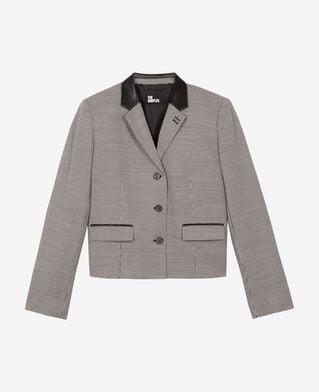 The Kooples F BLACK GREY short black and white houndstooth tailored jacket