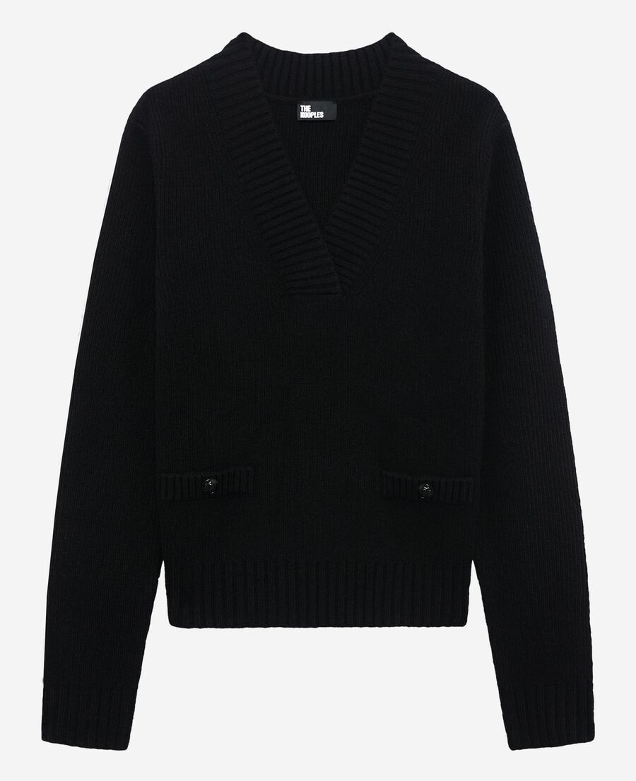The Kooples FEMME BLACK pull col v en laine mérinos noir