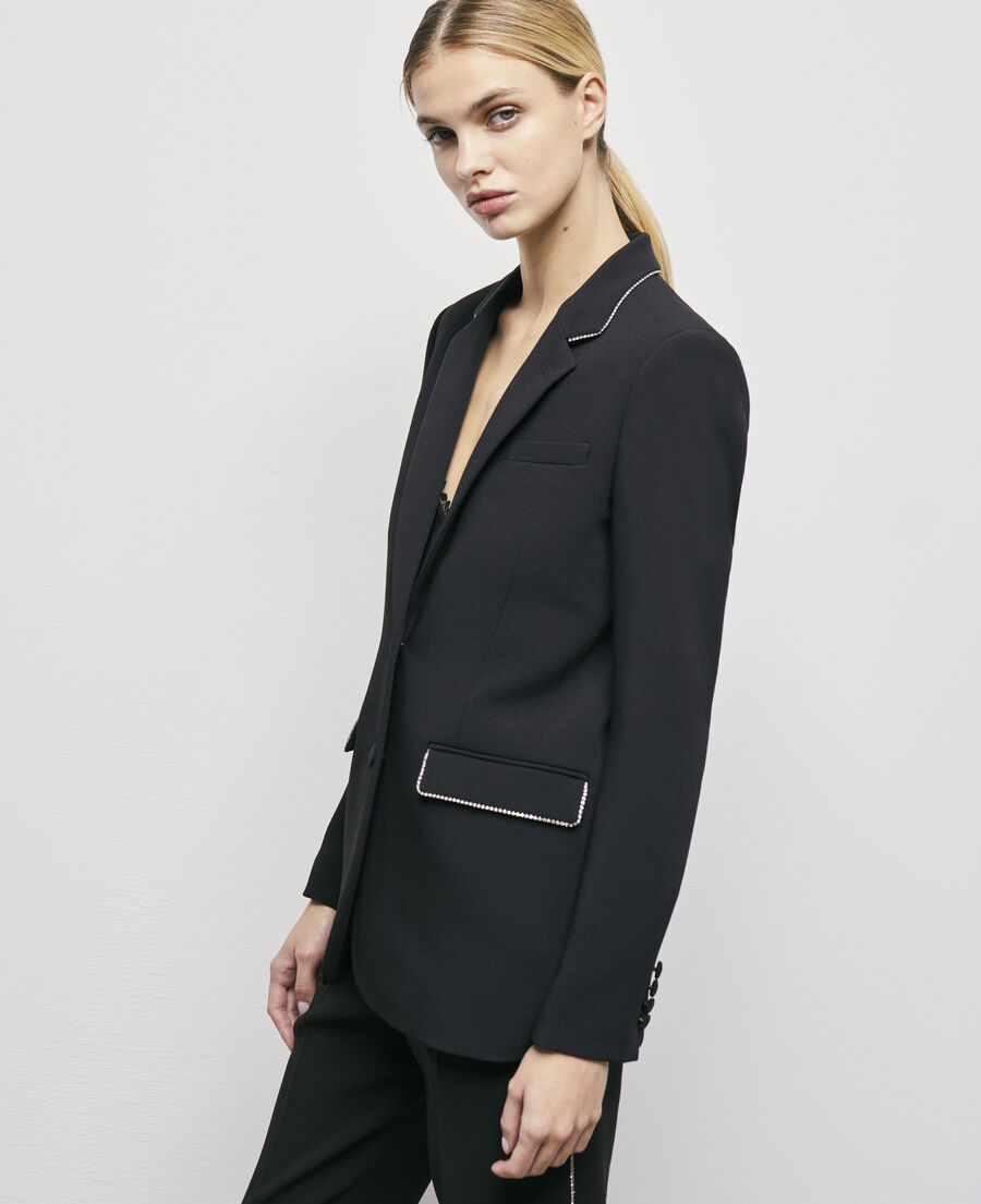 black suit jacket with rhinestone details