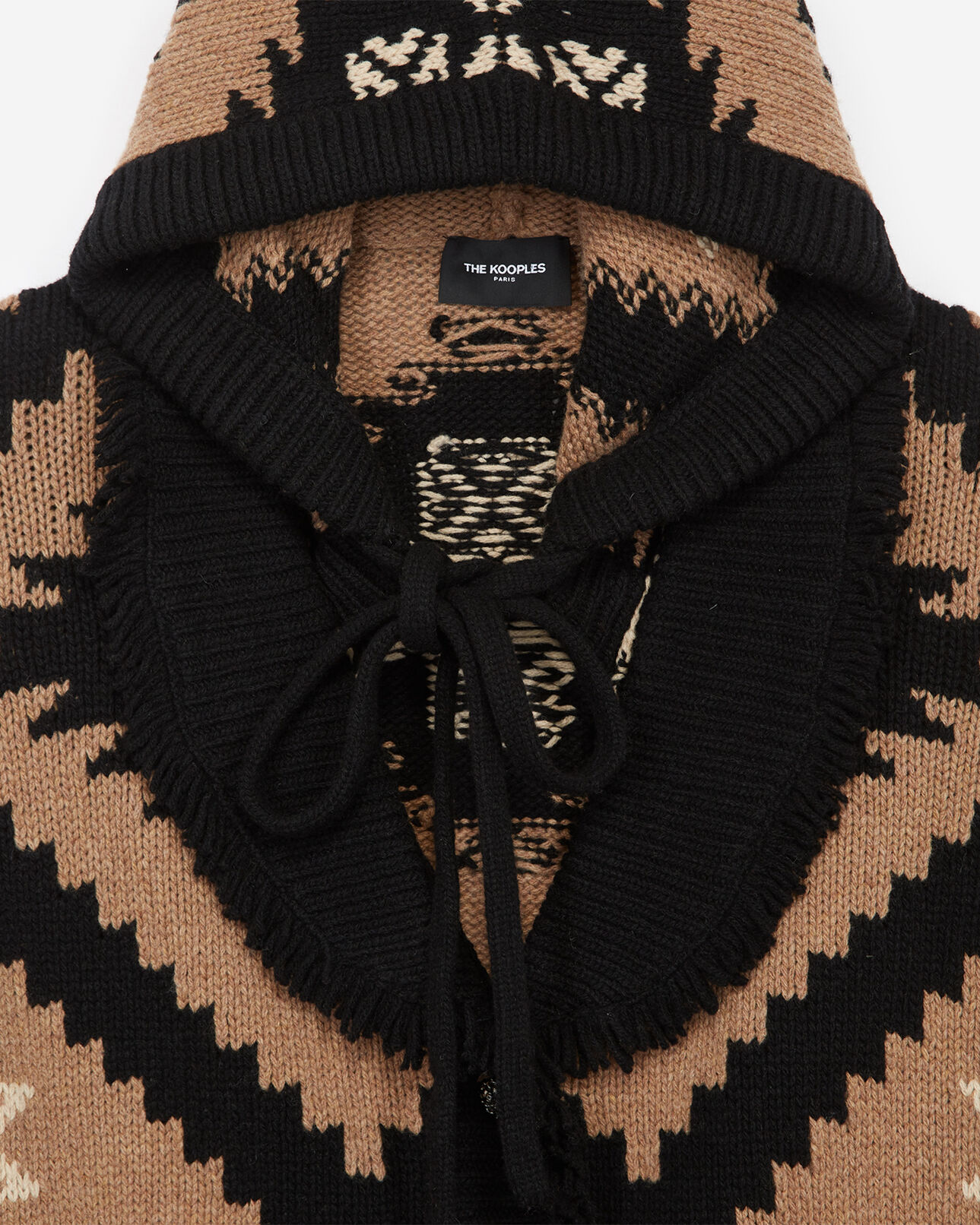 The Kooples FEMME CAMEL / ECRU cardigan camel mi-long à capuche