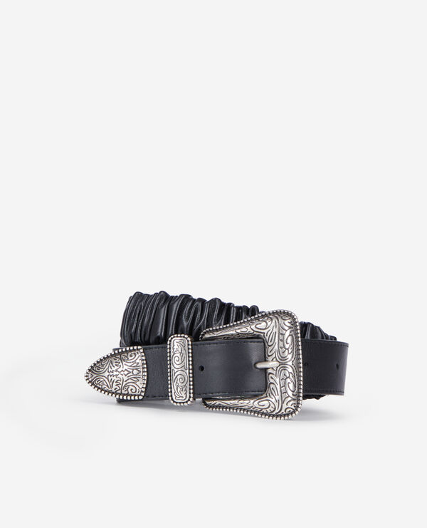 The Kooples WOMEN BLACK wide black gathered leather belt