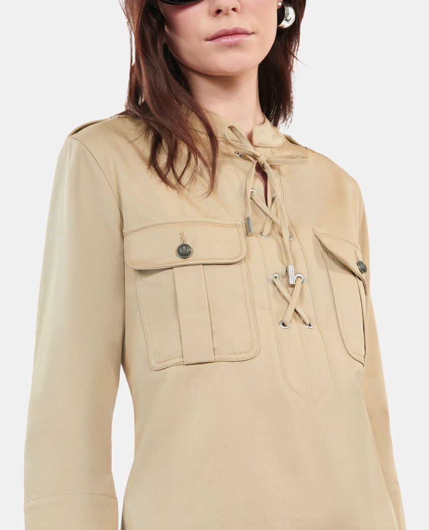 The Kooples WOMEN BEIGE short beige safari dress