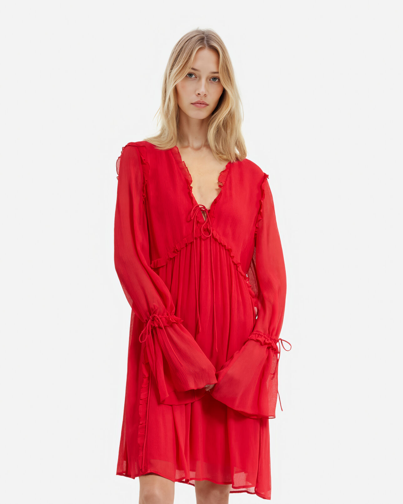 The Kooples FEMME RED / BURGUNDY robe courte avec volants rouge