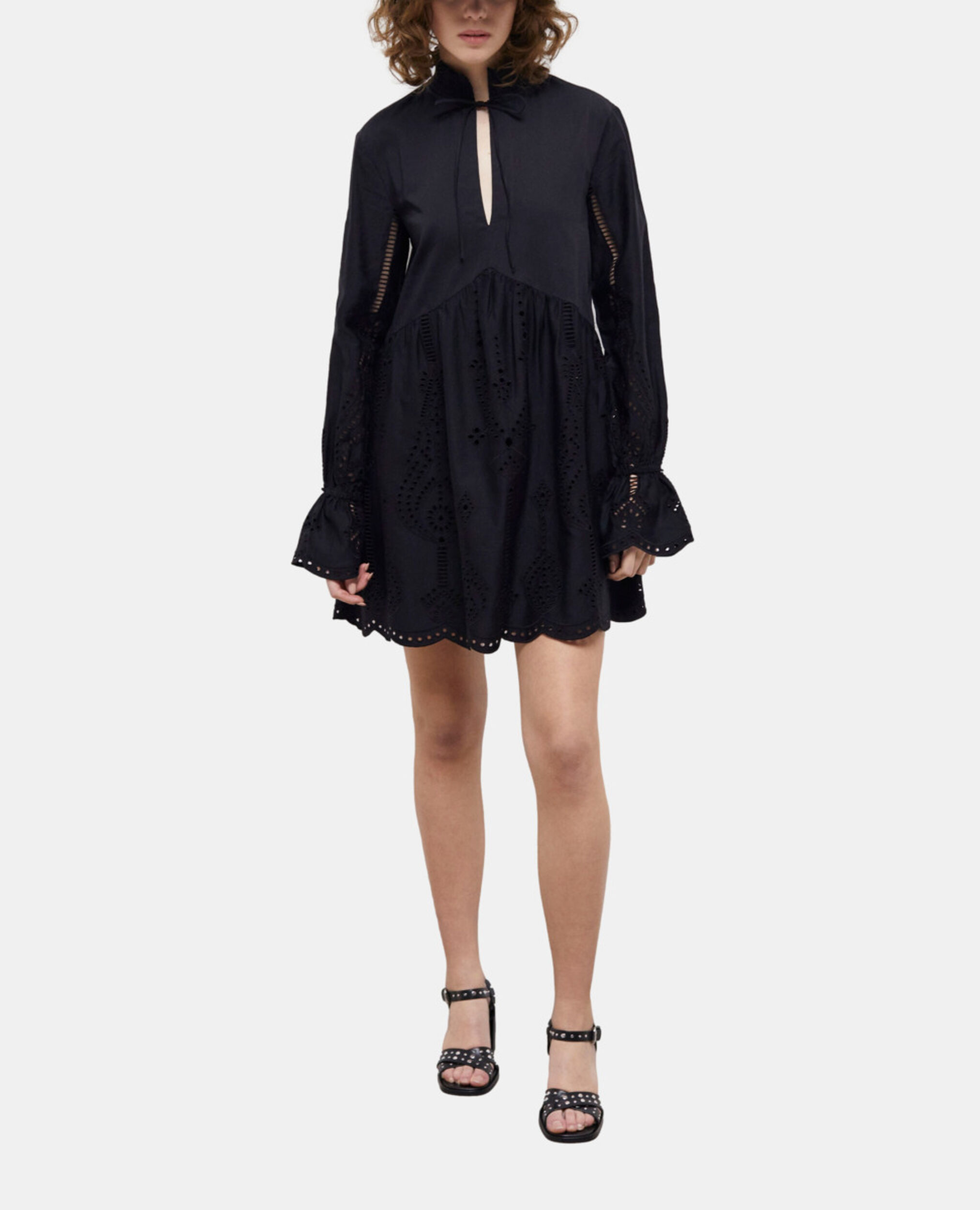 Vestido corto negro bordado inglés, BLACK, hi-res image number null