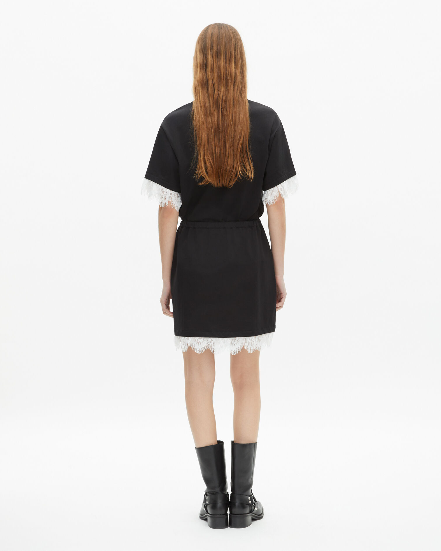 Short skirt with black lace, BLACK, hi-res image number null