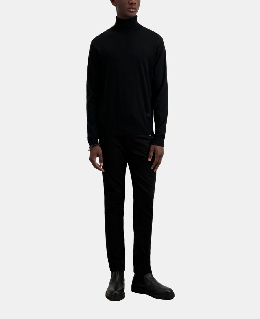 pull noir en laine mérinos