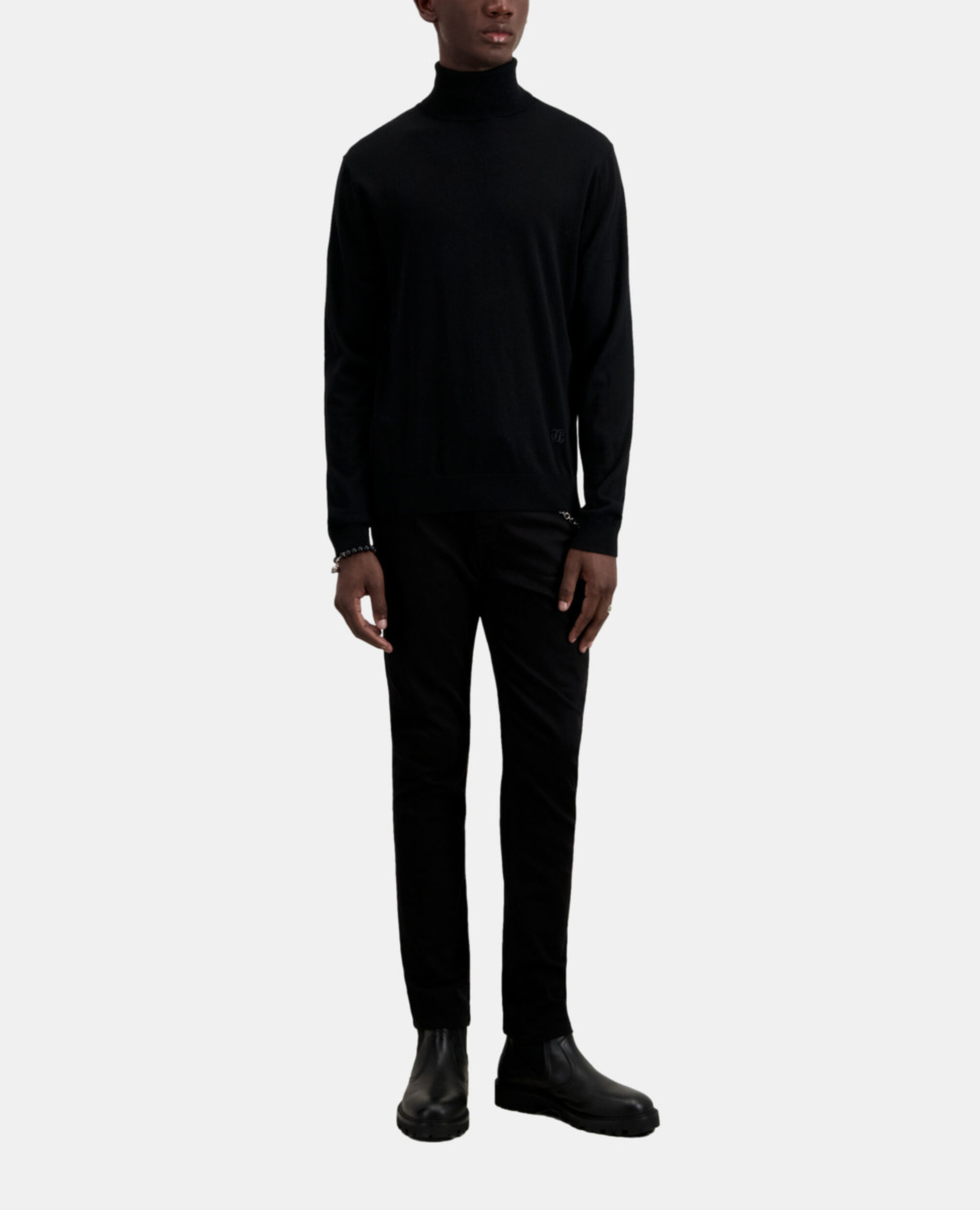 Pull noir en laine mérinos, BLACK, hi-res image number null