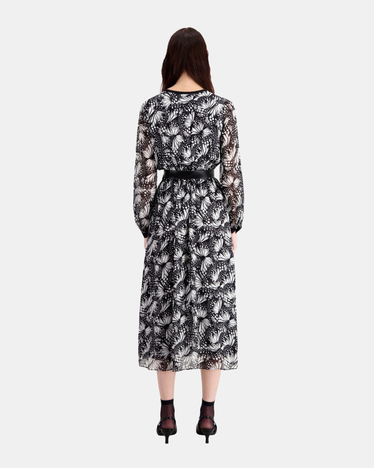 The Kooples WOMEN BLACK WHITE long printed dress with buttoning
