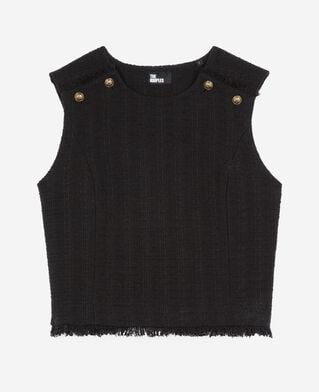 The Kooples FEMME BLACK top en tweed noir