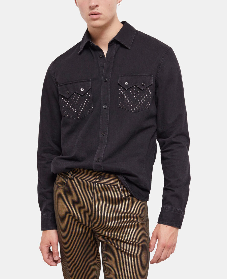 Black Studded Shirt With Classic Collar | mail.napmexico.com.mx