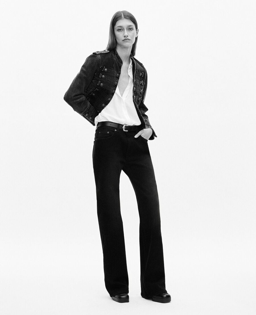 The Kooples DAMEN BLACK WASHED graue jeansjacke im offiziersstil