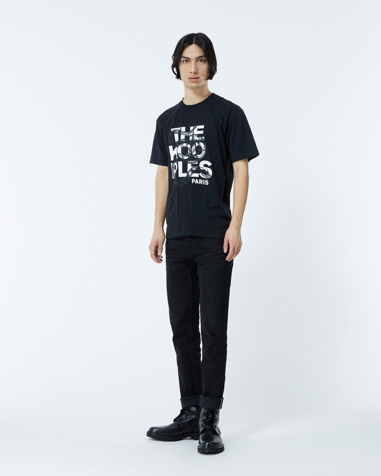 The Kooples MEN BLACK black t-shirt in cotton with snake logo