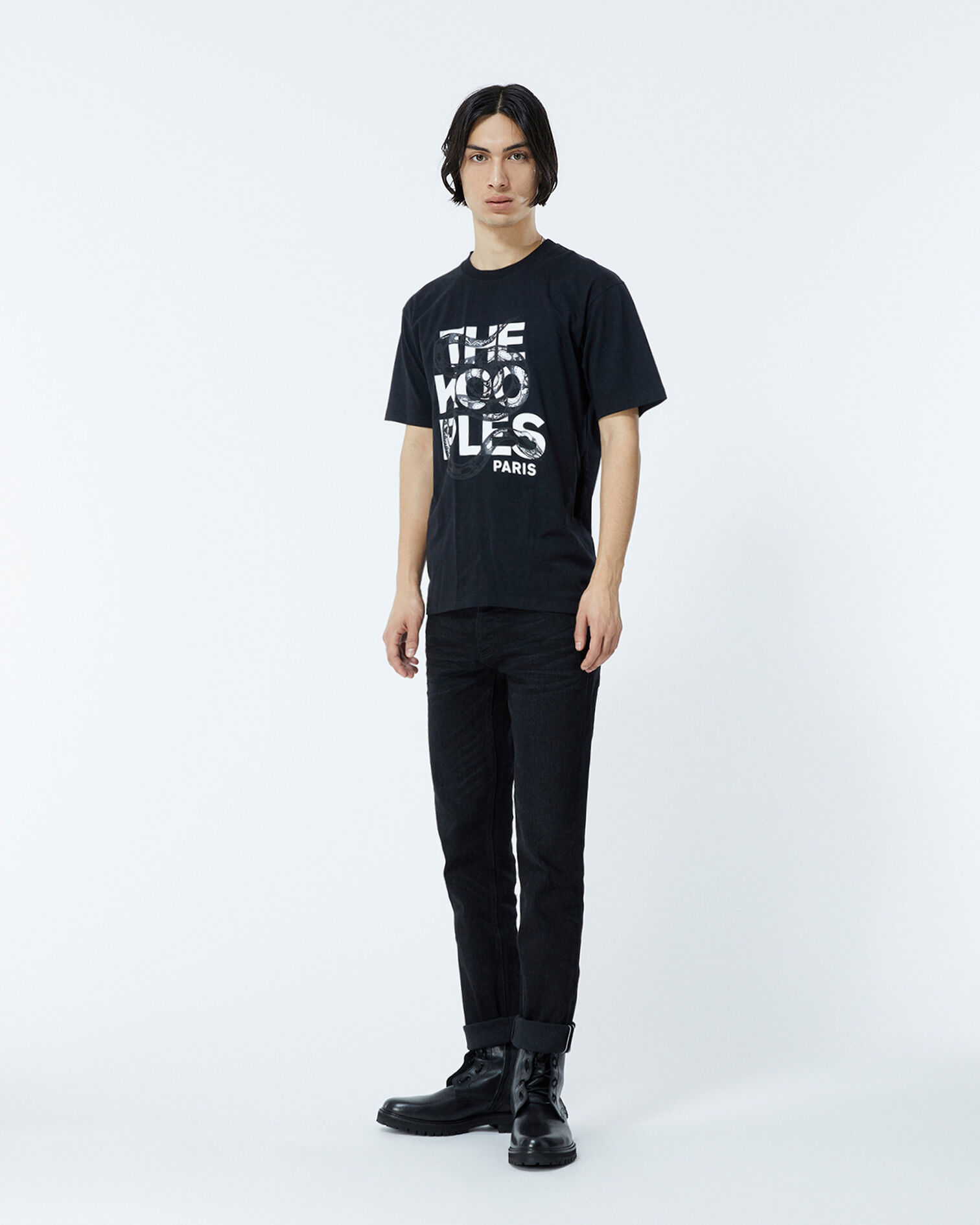 Black T-shirt in cotton with snake logo, BLACK, hi-res image number null