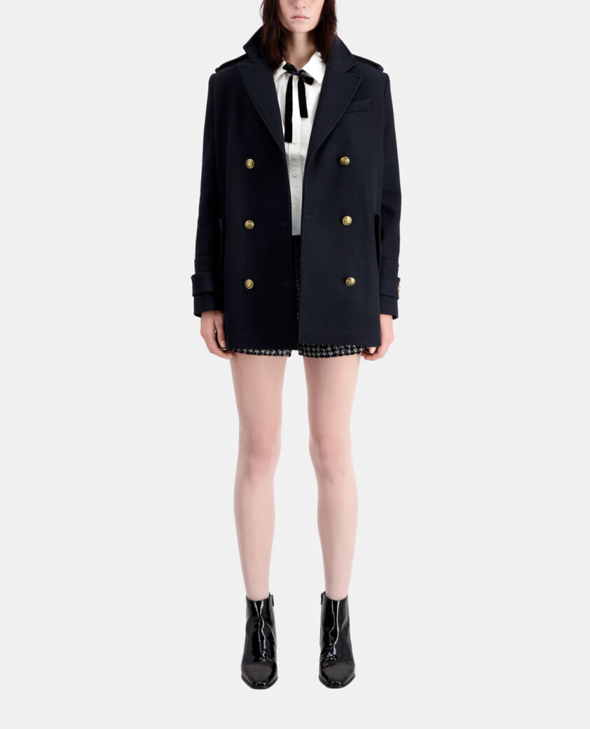 The Kooples F DARK NAVY navy blue wool-blend pea coat