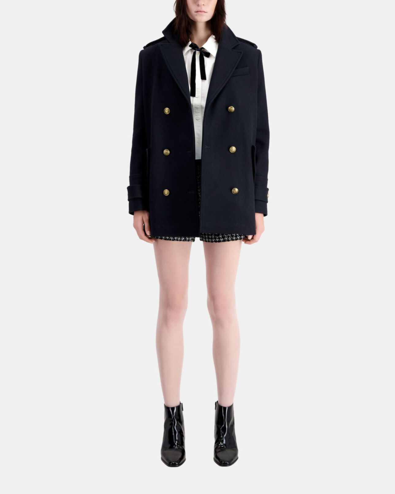 The Kooples WOMEN DARK NAVY navy blue wool-blend pea coat