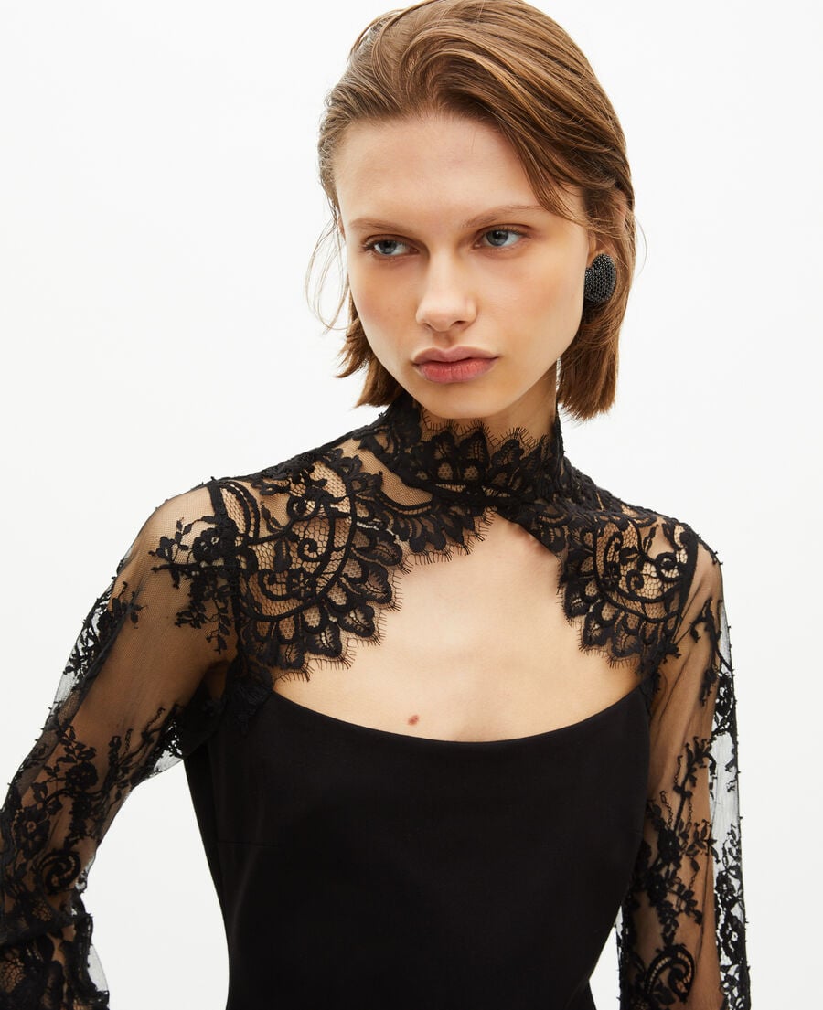 The Kooples DAMEN BLACK kurzes kleid mit schwarzer spitze