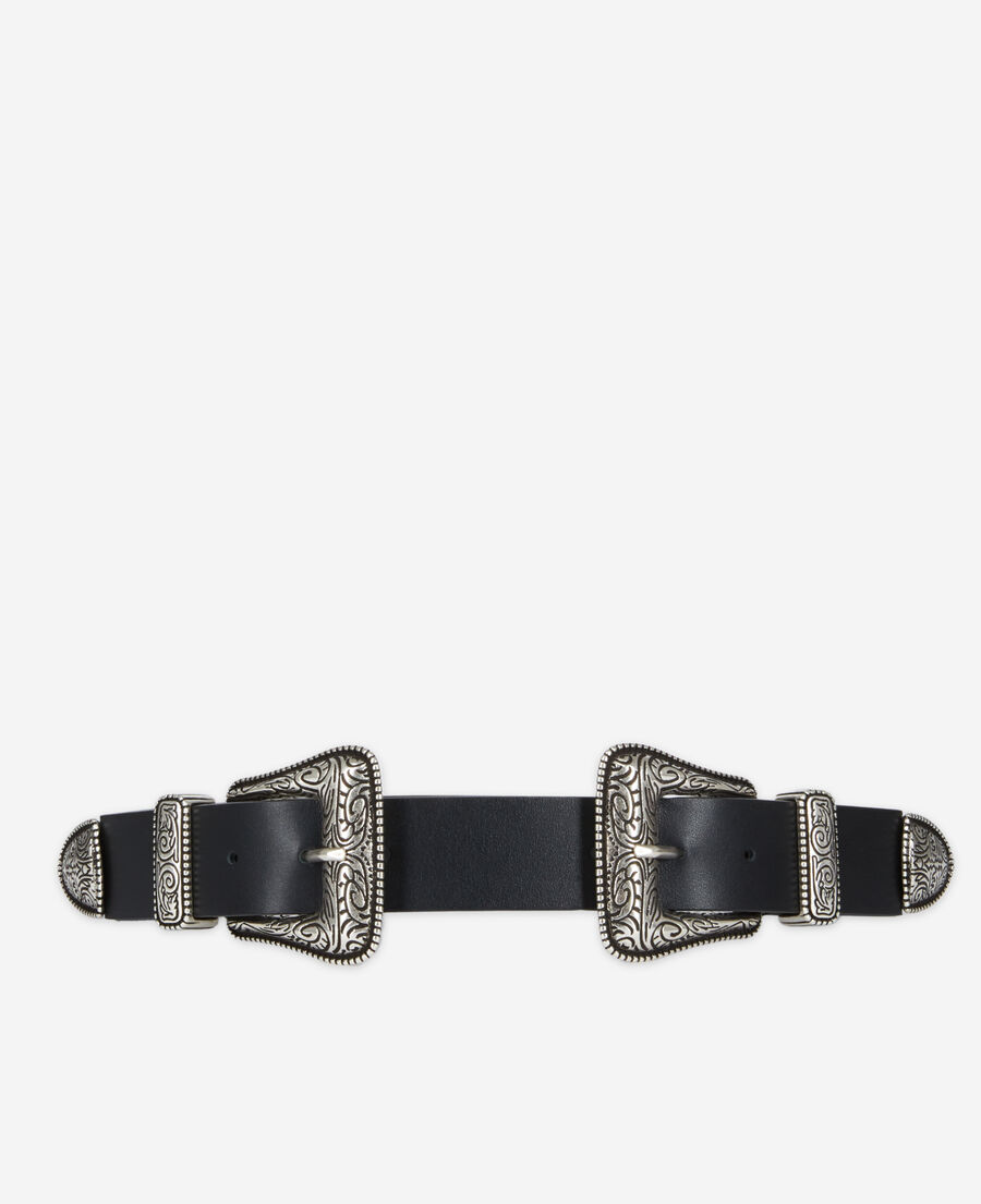 The Kooples WOMEN BLACK wide black leather belt
