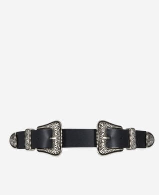 The Kooples WOMEN BLACK wide black leather belt