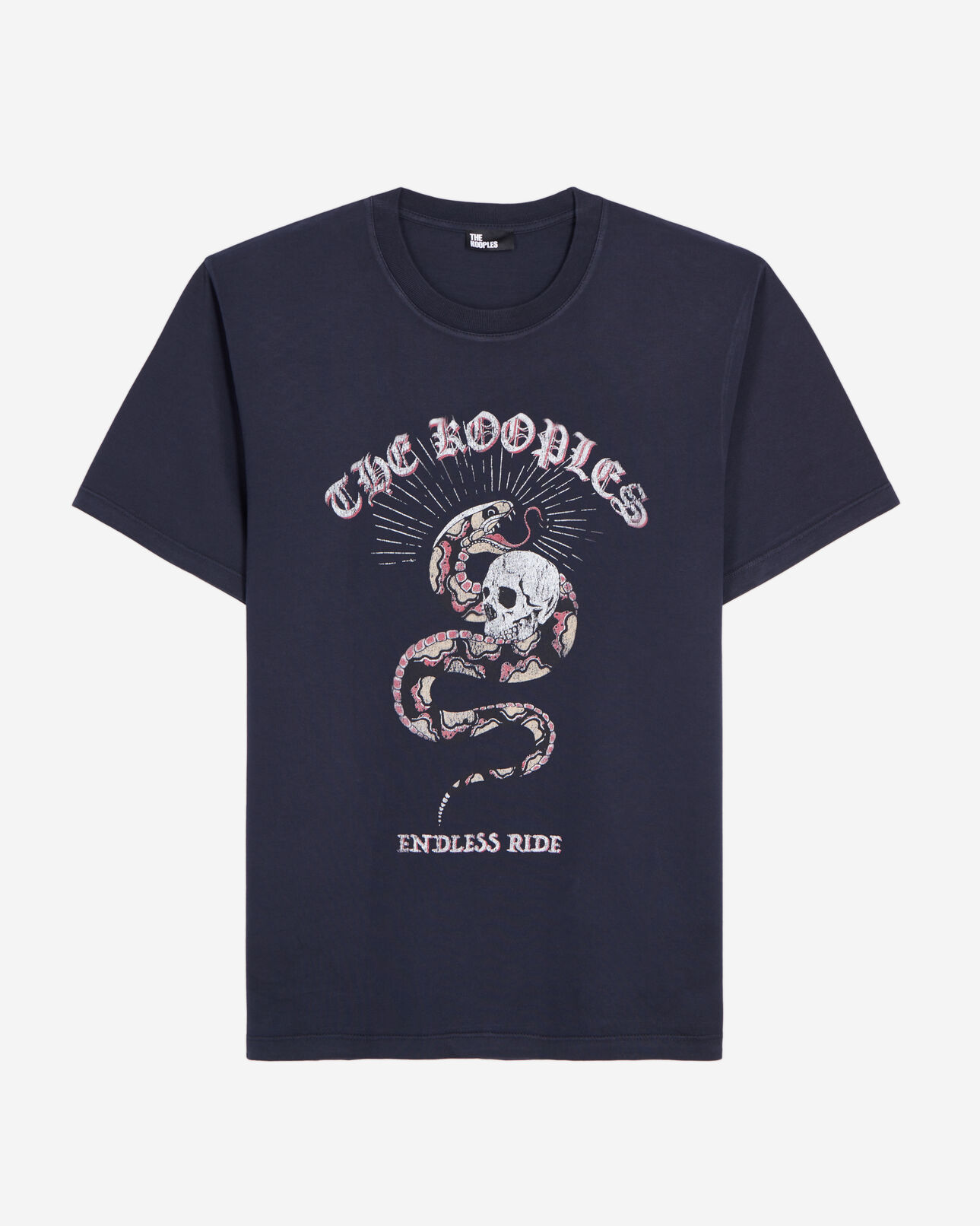The Kooples MEN WASHED NAVY navy blue t-shirt with sneaky snake serigraphy