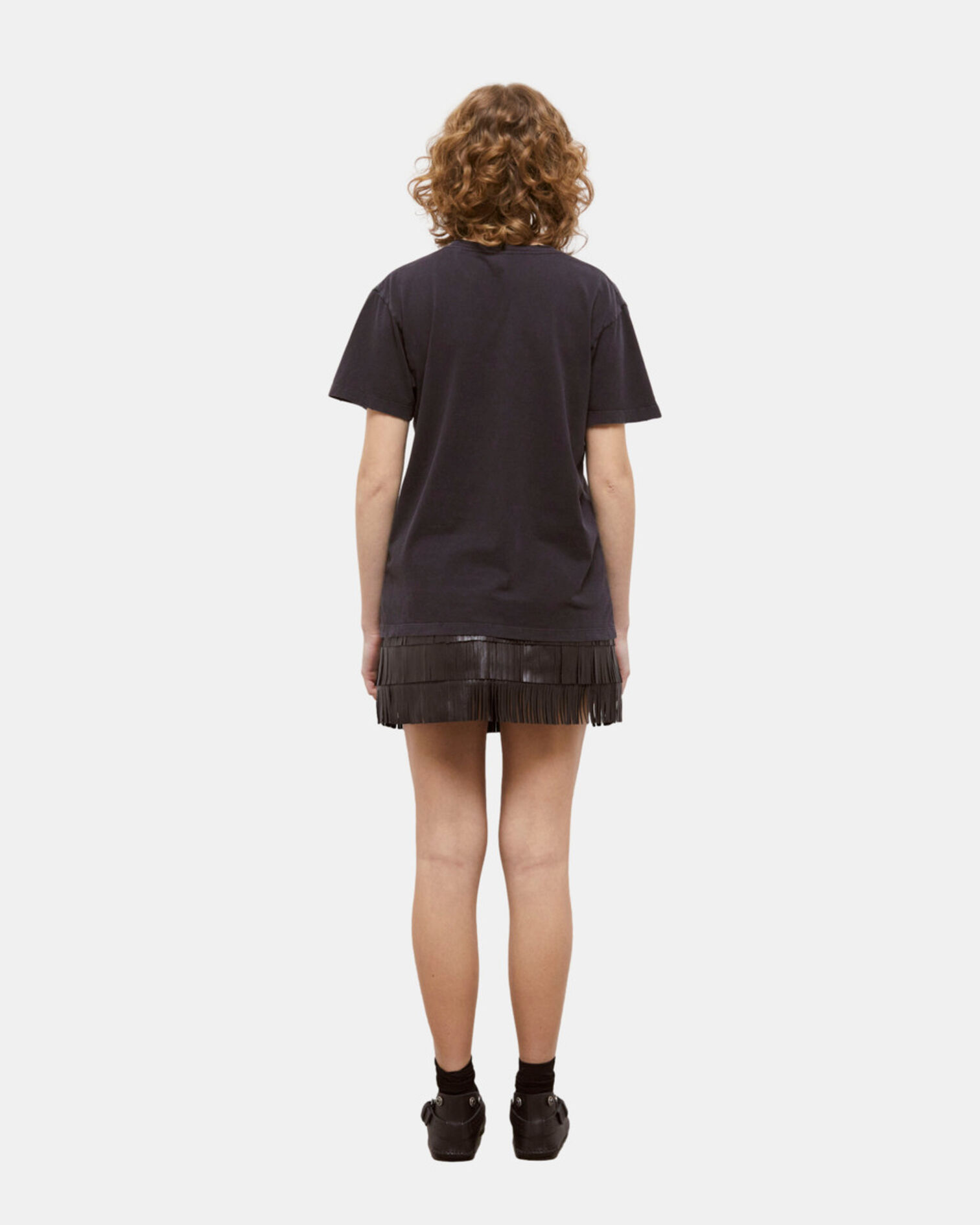 Women's black screen print t-shirt, BLACK WASHED, hi-res image number null