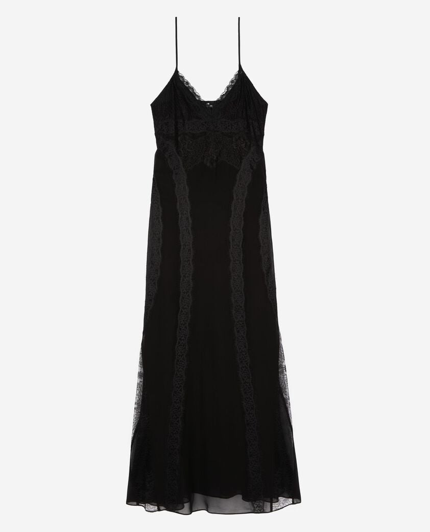 The Kooples FEMME BLACK robe longue à bretelles en dentelle noire