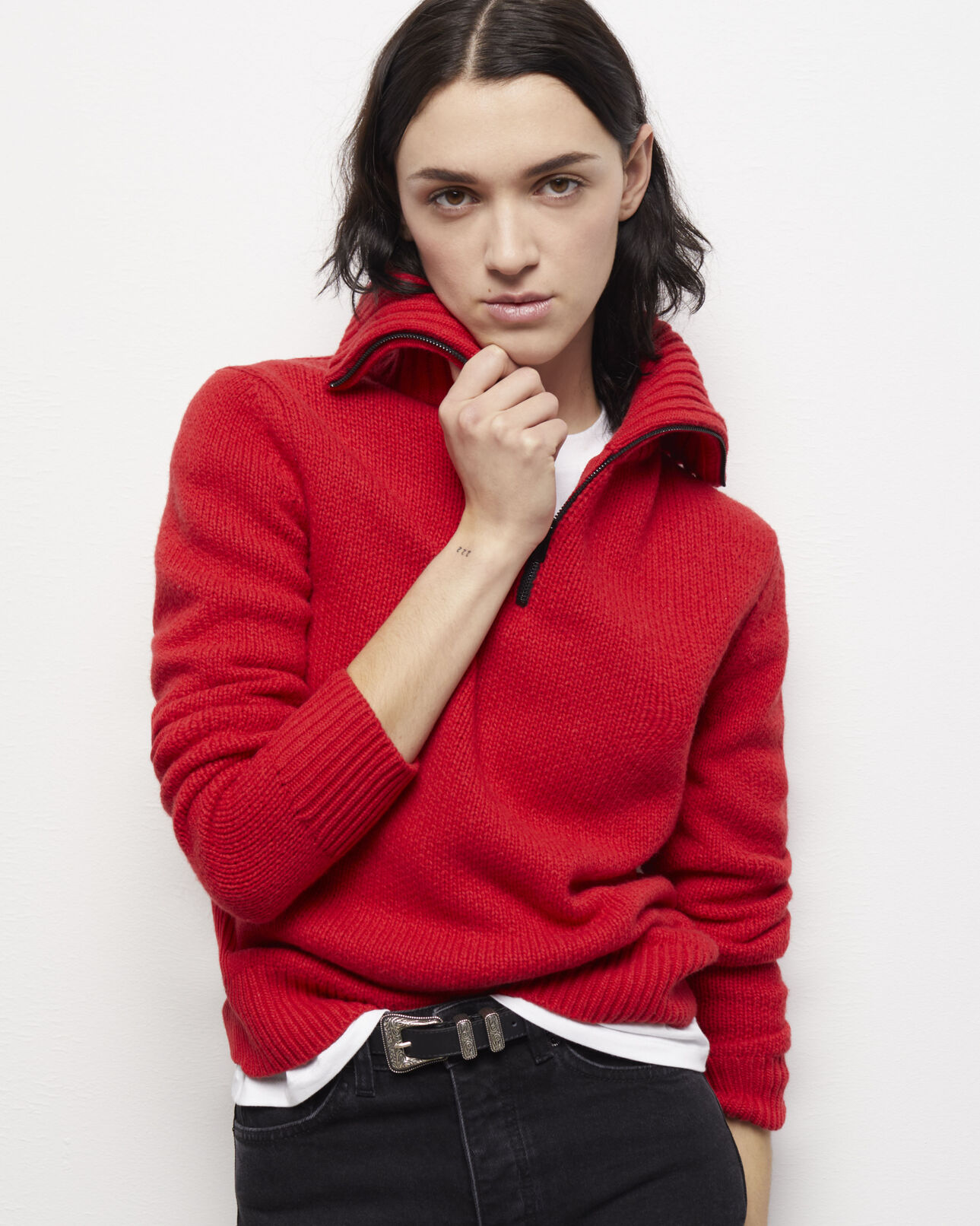 The Kooples FEMME TANGO RED pull col camionneur rouge