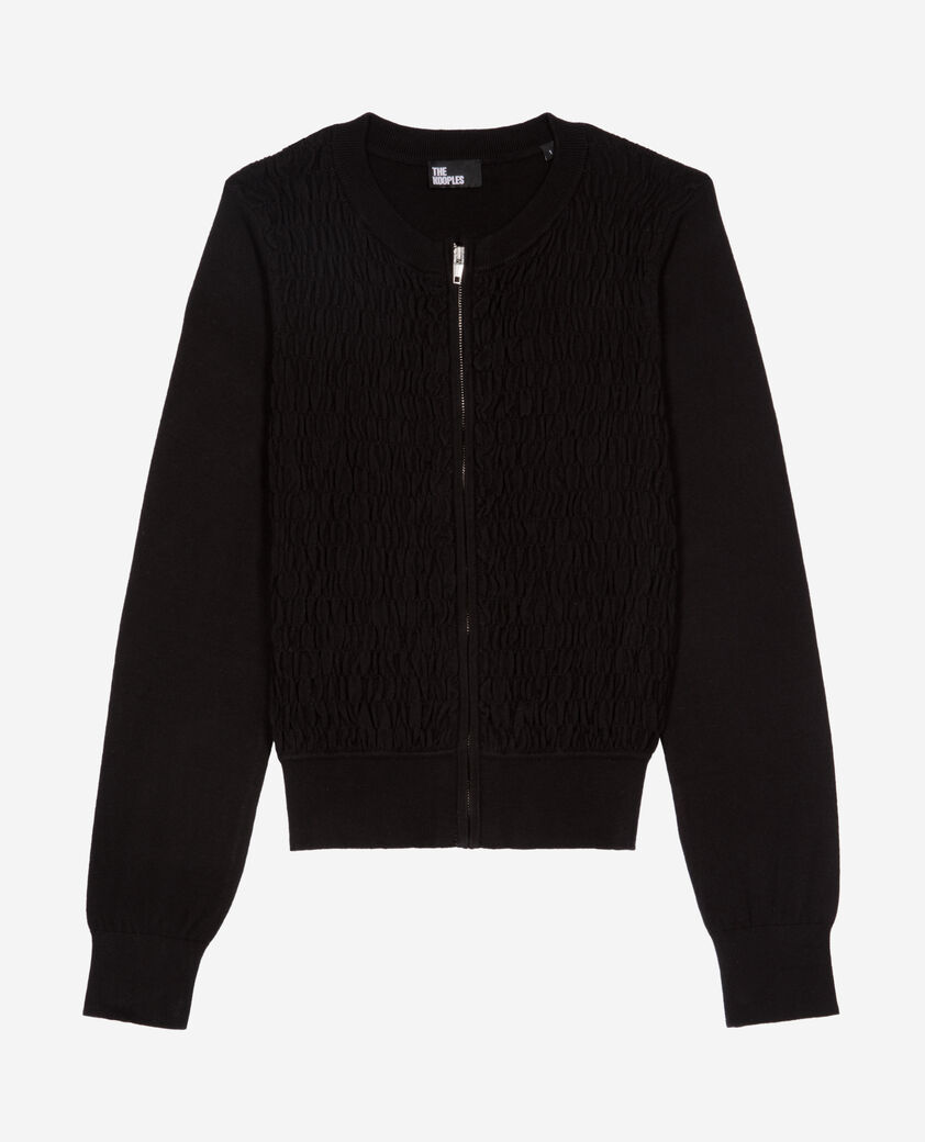 The Kooples DAMEN BLACK schwarze strickjacke aus baumwolle mit reißverschluss