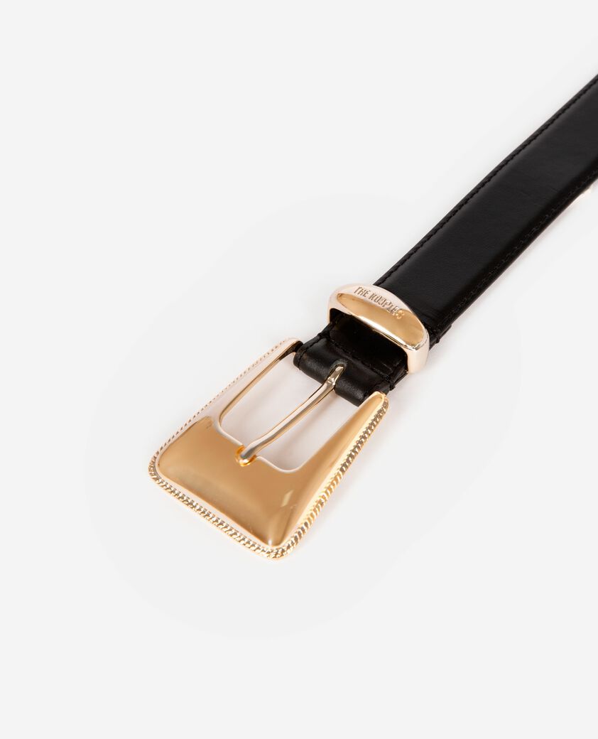 The Kooples FEMME BLACK ceinture boucle western dor&eacute;e en cuir noire