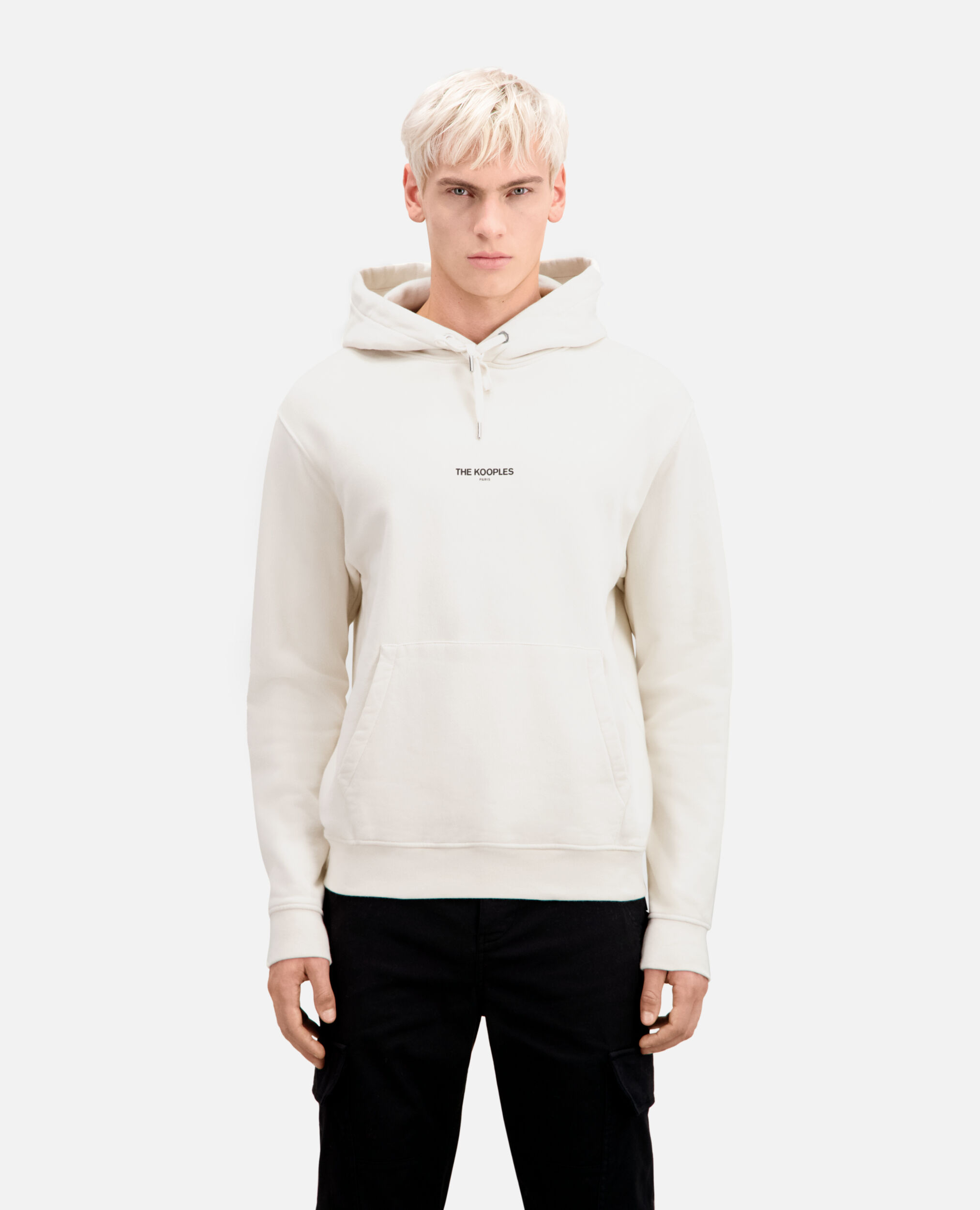Ecru hoodie with pouch pocket, OFF WHITE, hi-res image number null