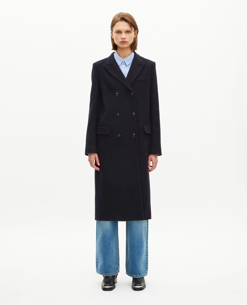 The Kooples F NAVY long double-breasted coat in navy wool