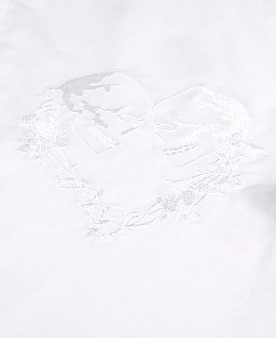 white shirt with skull heart embroidery