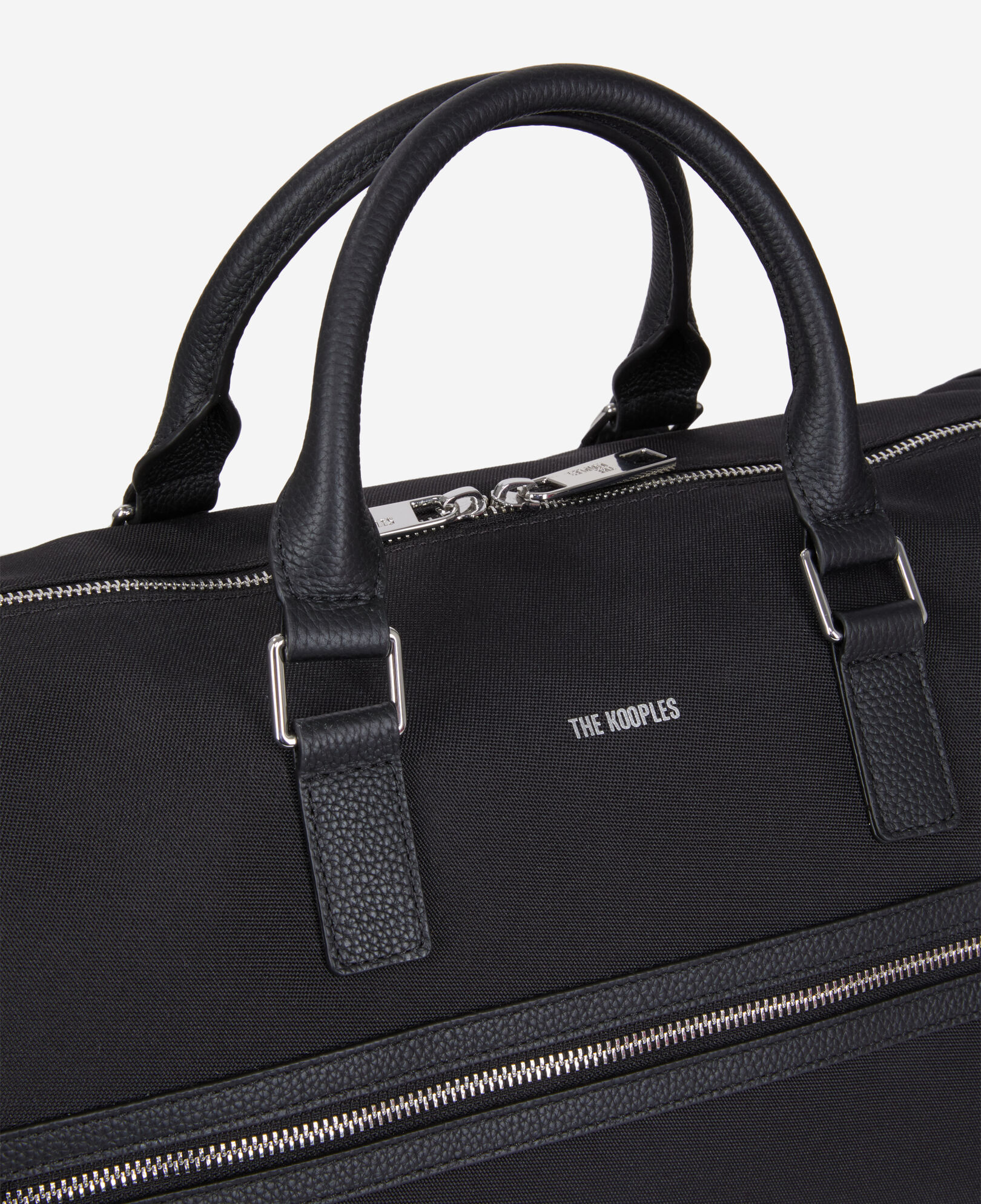 The Kooples MEN BLACK black leather and canvas weekend bag