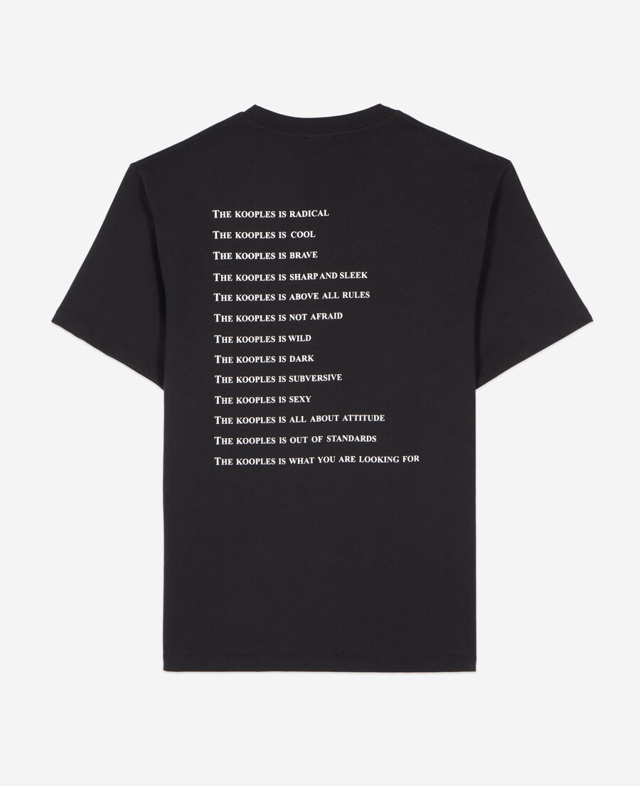 schwarzes t-shirt in lederoptik mit what is-schriftzug