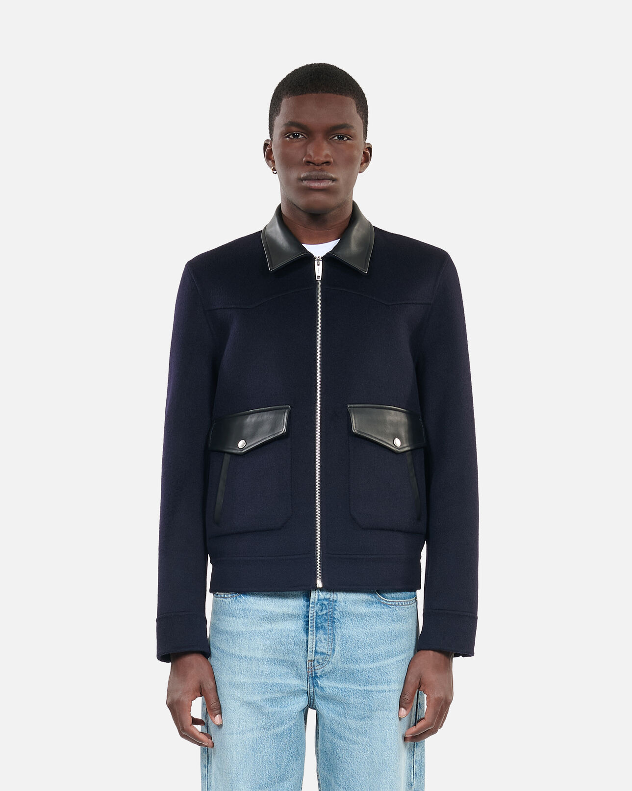 The Kooples HOMME NAVY blouson en laine double face bleu marine
