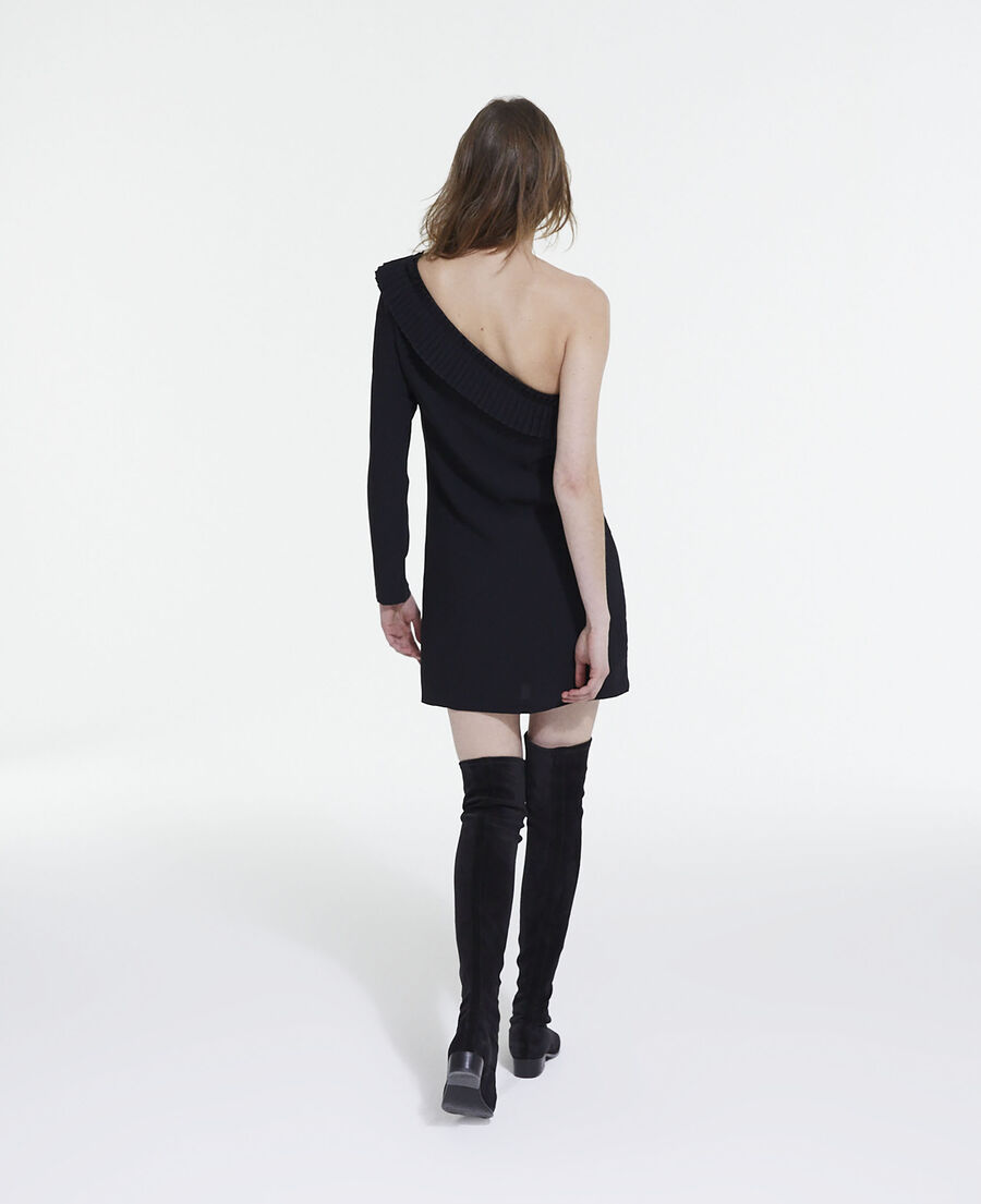 one shoulder short black dress