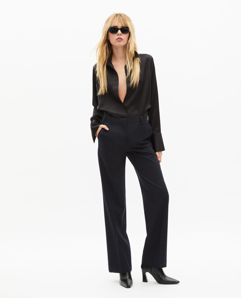 The Kooples FEMME DARK NAVY pantalon tailleur droit en laine m&eacute;lang&eacute;e marine