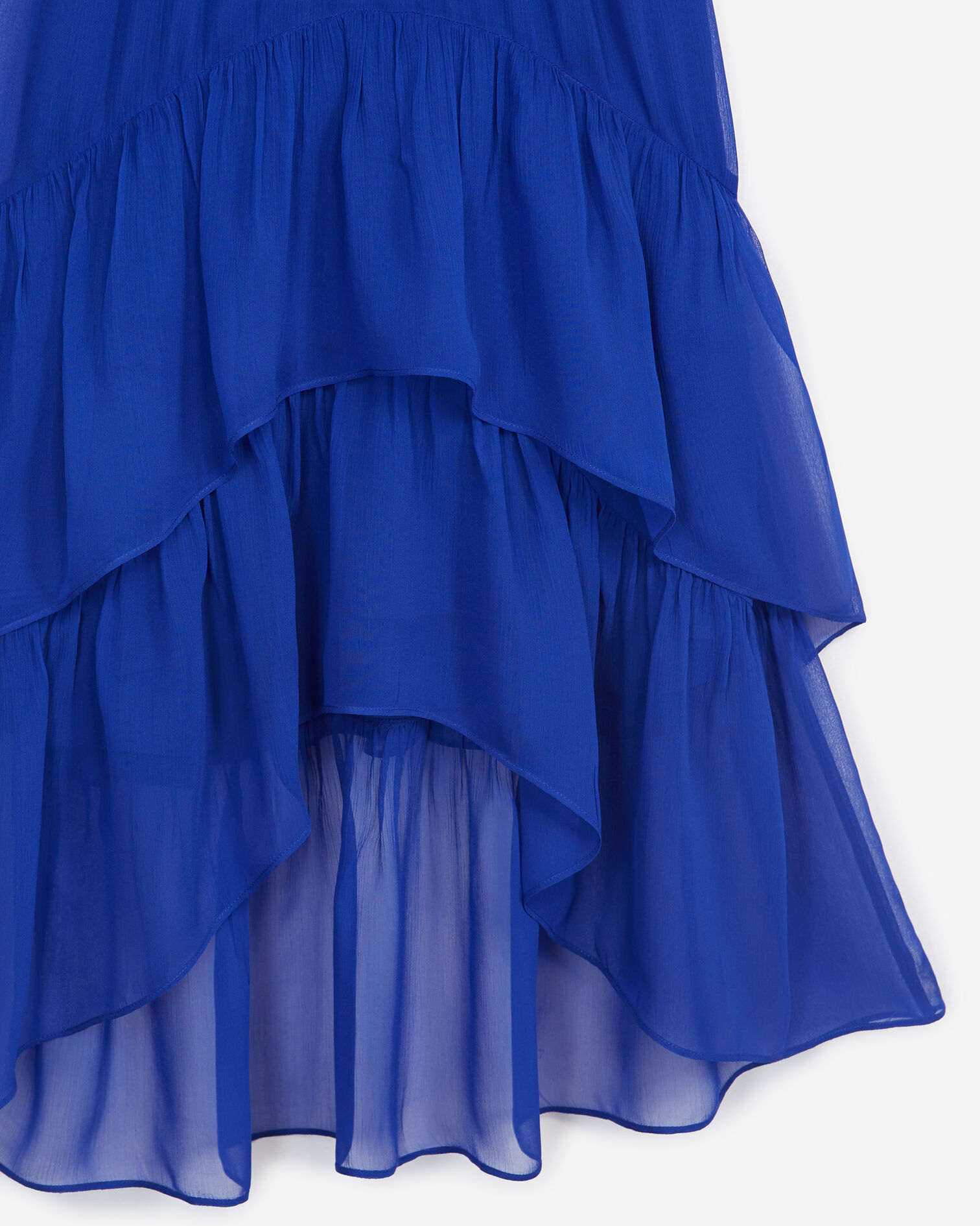 Blue long flowing dress with V-neck - frills, BLUE, hi-res image number null