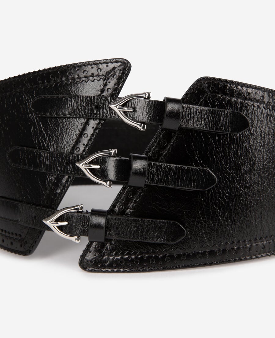 The Kooples MUJER BLACK cinturón corsé piel negro hebillas
