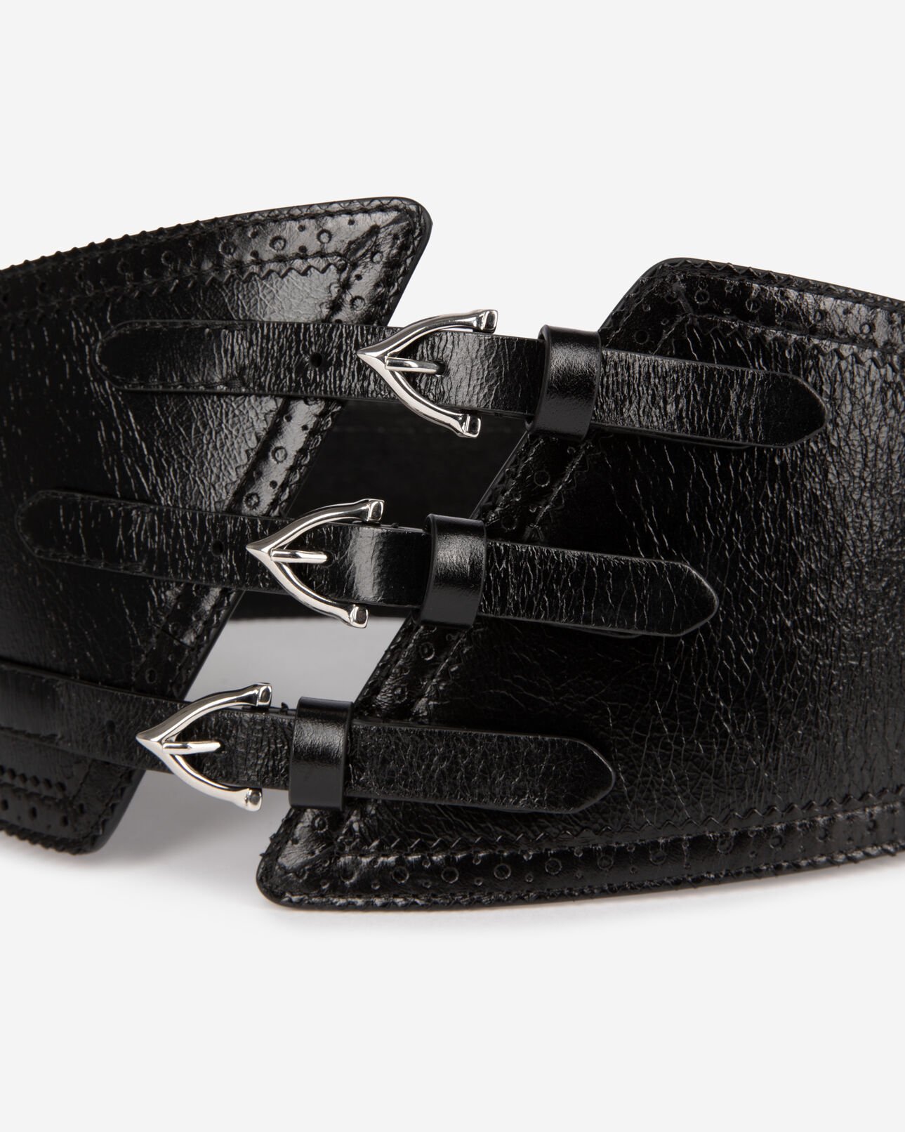 The Kooples FEMME BLACK ceinture corset en cuir noir avec boucles