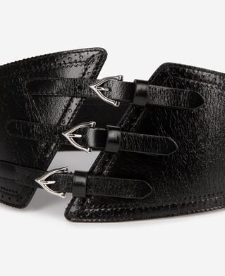 The Kooples FEMME BLACK ceinture corset en cuir noir avec boucles
