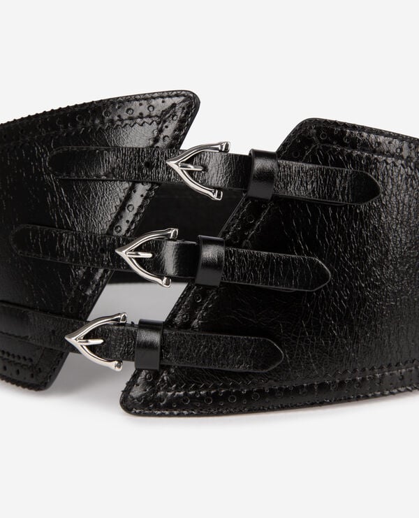 The Kooples MUJER BLACK cinturón corsé piel negro hebillas