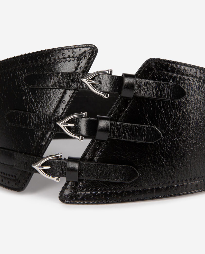 The Kooples WOMEN BLACK corset belt in black leather with buckles