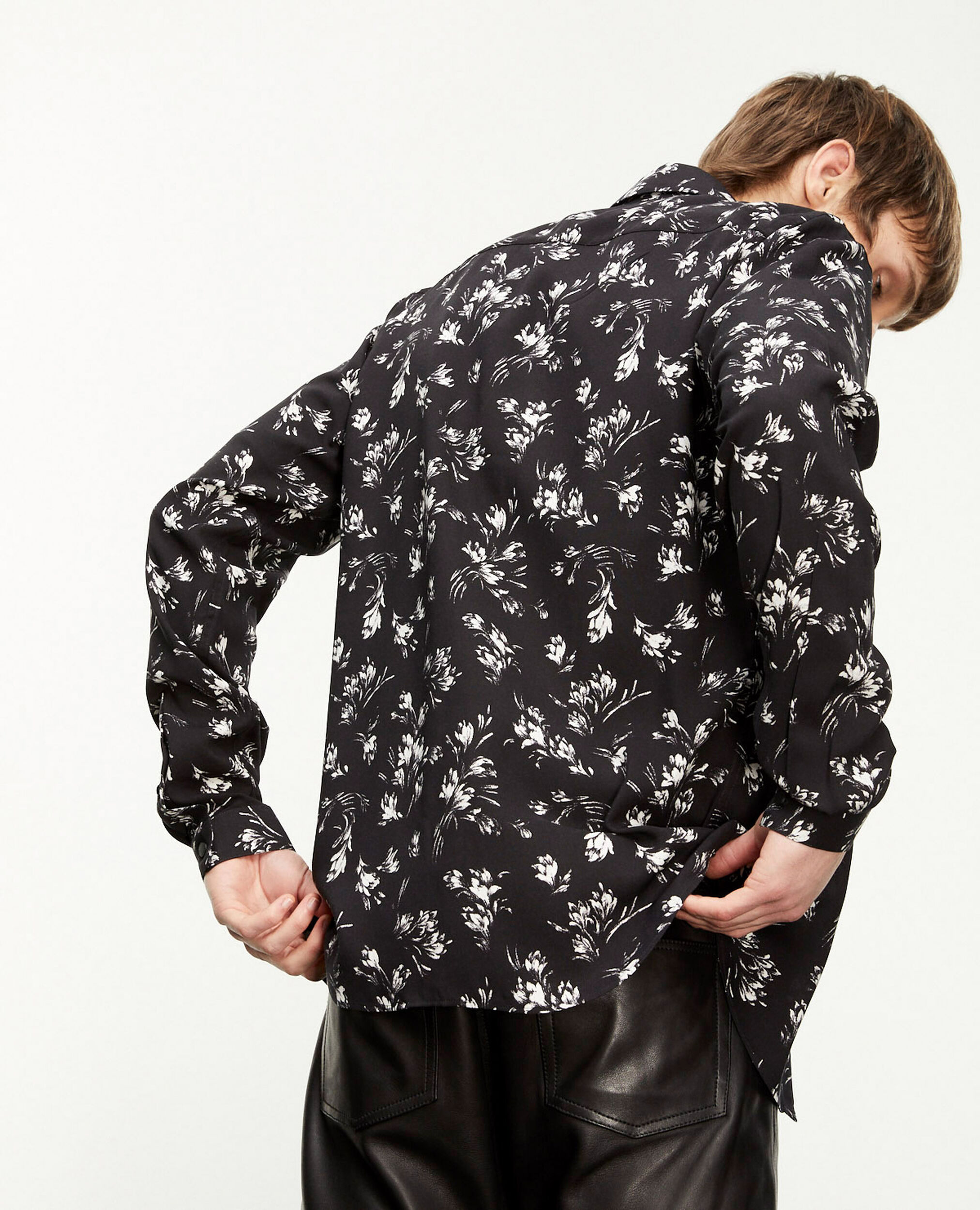 Flowing black and white floral shirt, BLACK WHITE, hi-res image number null