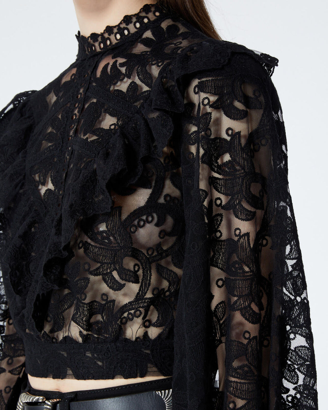 The Kooples FEMME BLACK top dentelle noir à détail plastron