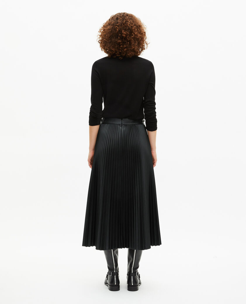 The Kooples FEMME BLACK jupe longue plissée effet cuir noire