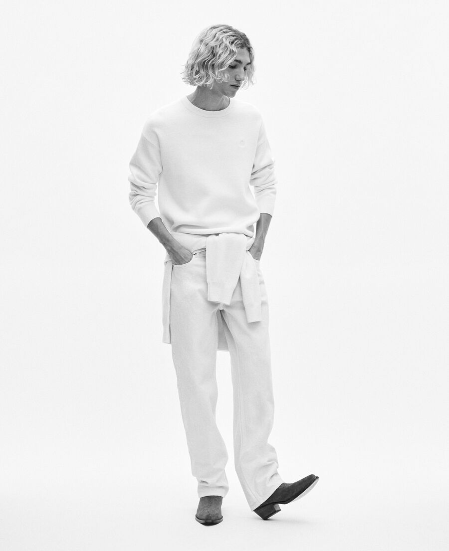 The Kooples HOMME ECRU pull col rond en laine double face &eacute;cru