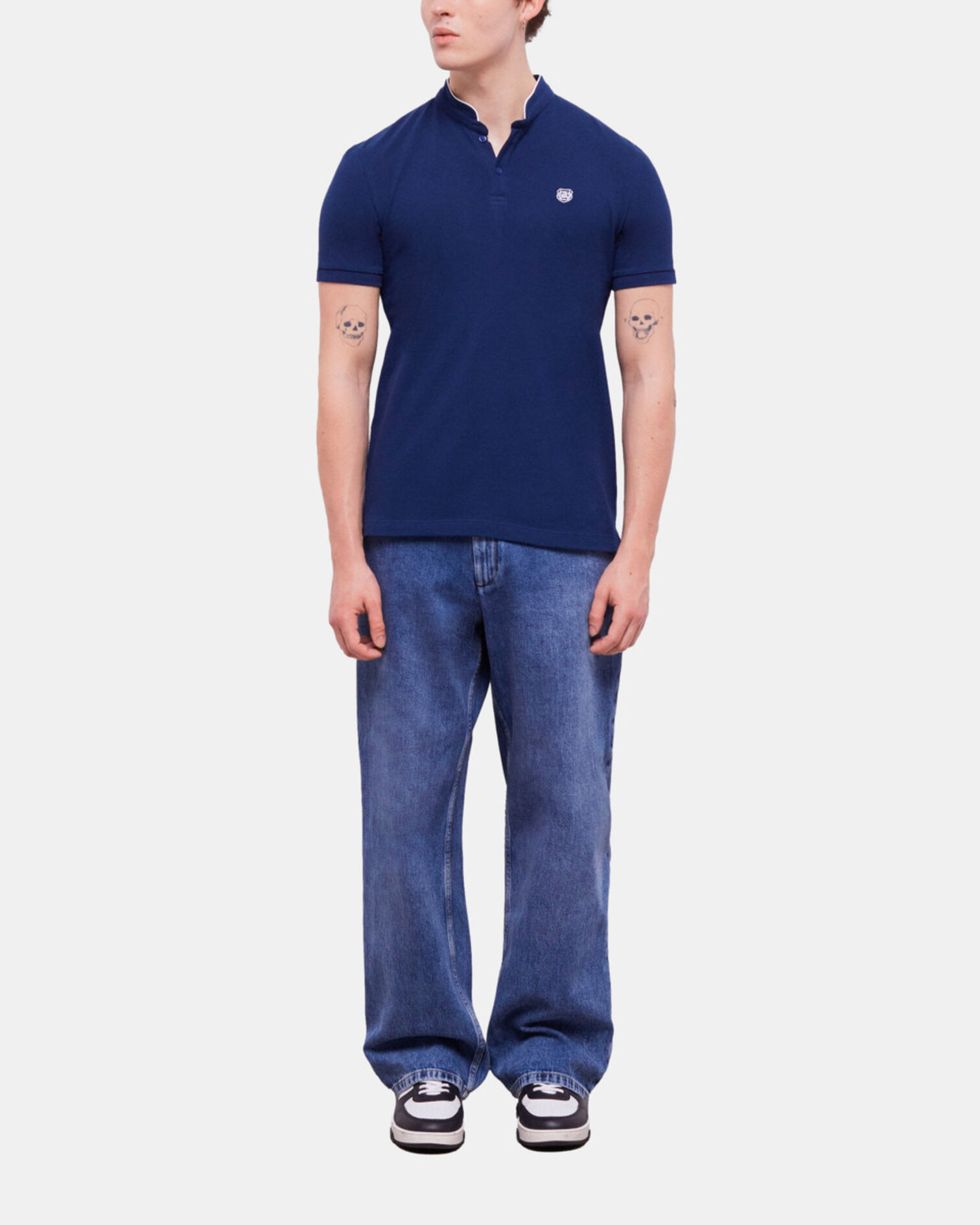 Navy blue officer collar polo shirt, NAVY, hi-res image number null