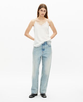 The Kooples MUJER ECRU camisola de seda y encaje color crudo